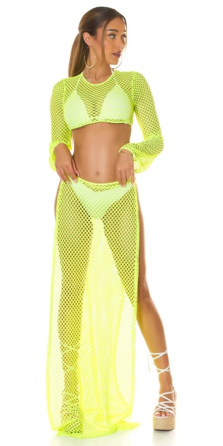 Hoge taille net maxi rok / cover-up groen